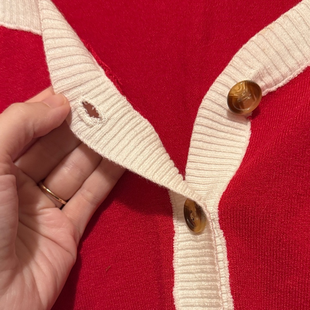Red and White Button-Up Cardigan - Picture 4 of 5